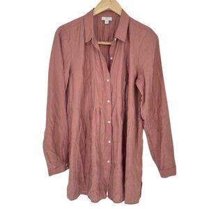 J. Jill Women's Pink Modal Blend‎ Button-Up Puckered Long Sleeve Blouse Top